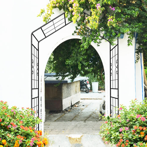 94.5 in. x 56.3 in. Galvanized Powder-Coated Metal Garden Arch Arbor for Outdoor Climbing Plants Support in Black