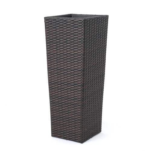 2-Piece Rattan Flower Pot Set-Brown Polyethylene Wicker with Metal Frame, Indoor/Outdoor Planters