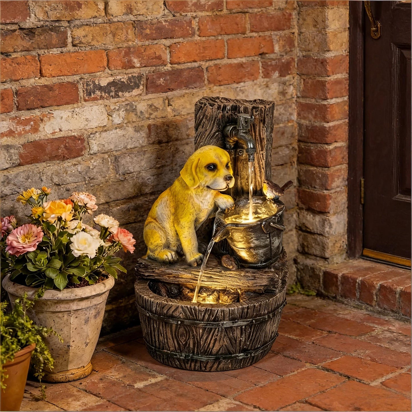 Puppy Theme Fountain,Rustic Style Outdoor Fountain,Garden Fountain
