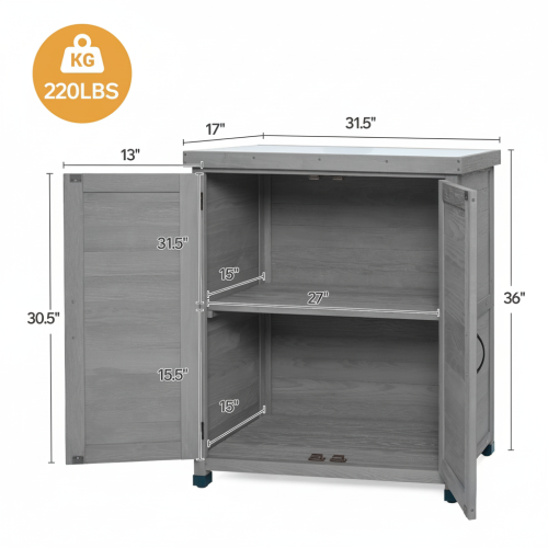 Grey Cedar Wood and Metal 220 lbs. Capacity Potting Bench with Storage Cabinet and X-Brace Design
Questions & An