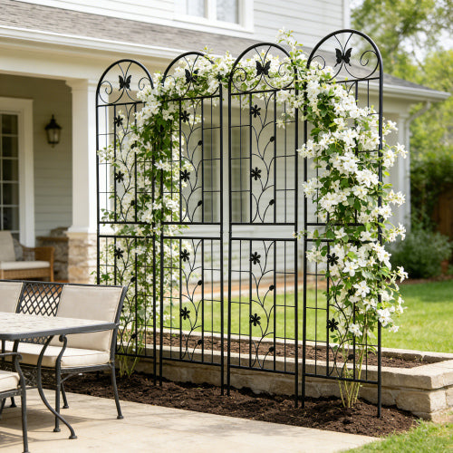 4-Pack 86.7 in. x 19.7 in. Black Metal Garden Trellis, Rustproof Trellis for Climbing Plants Outdoor