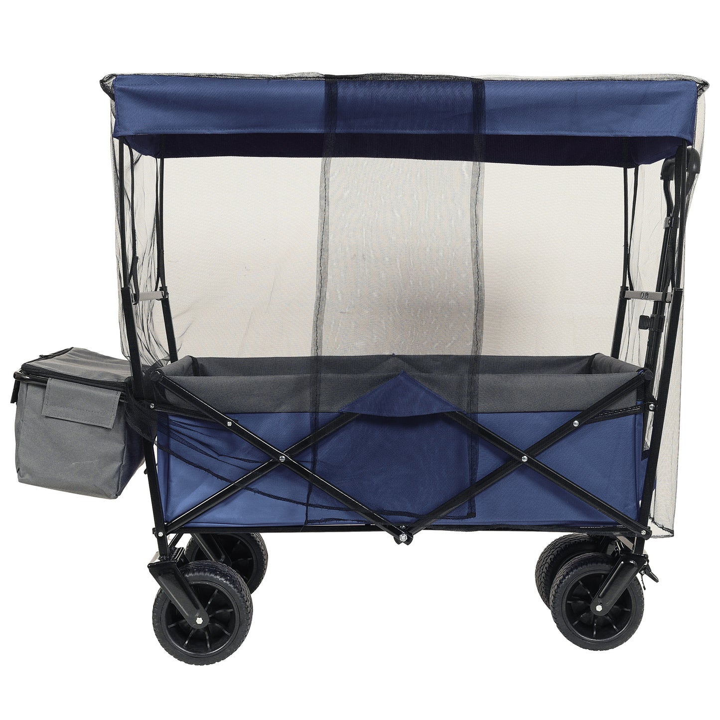 480Lbs Collapsible Wagon with Canopy,Wagon Stroller with 7" All-Terrain Wheels, Lightweight Foldable Wagon, Large Capacity for Camping, Shopping, Sports, and Garden Use, Dark blue with mosquito net