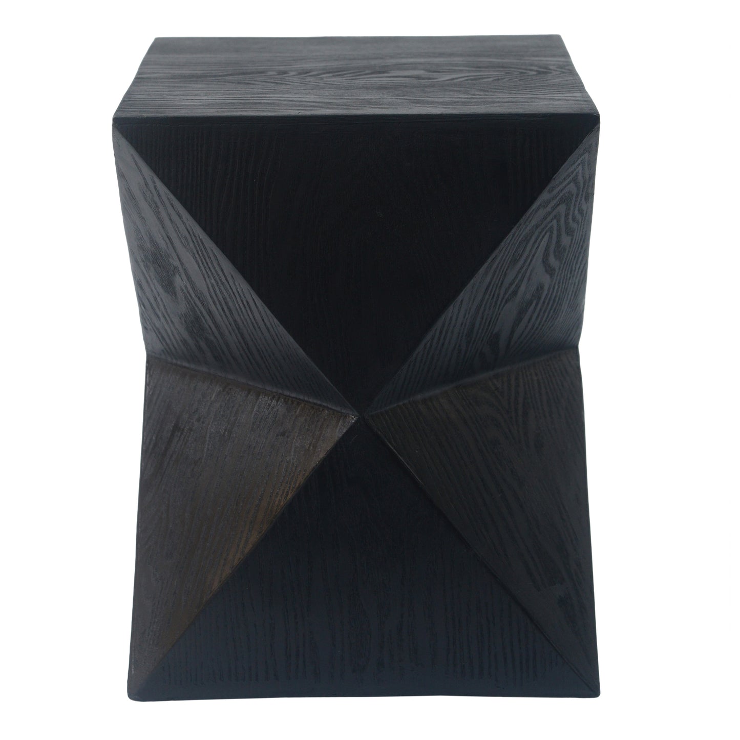 14.25" Black Prismatic Symmetry Concrete Side Table with Smooth Wood Grain Texture and Modern Prismatic Shape – Weather-Resistant Accent for Patio, Garden, or Balcony