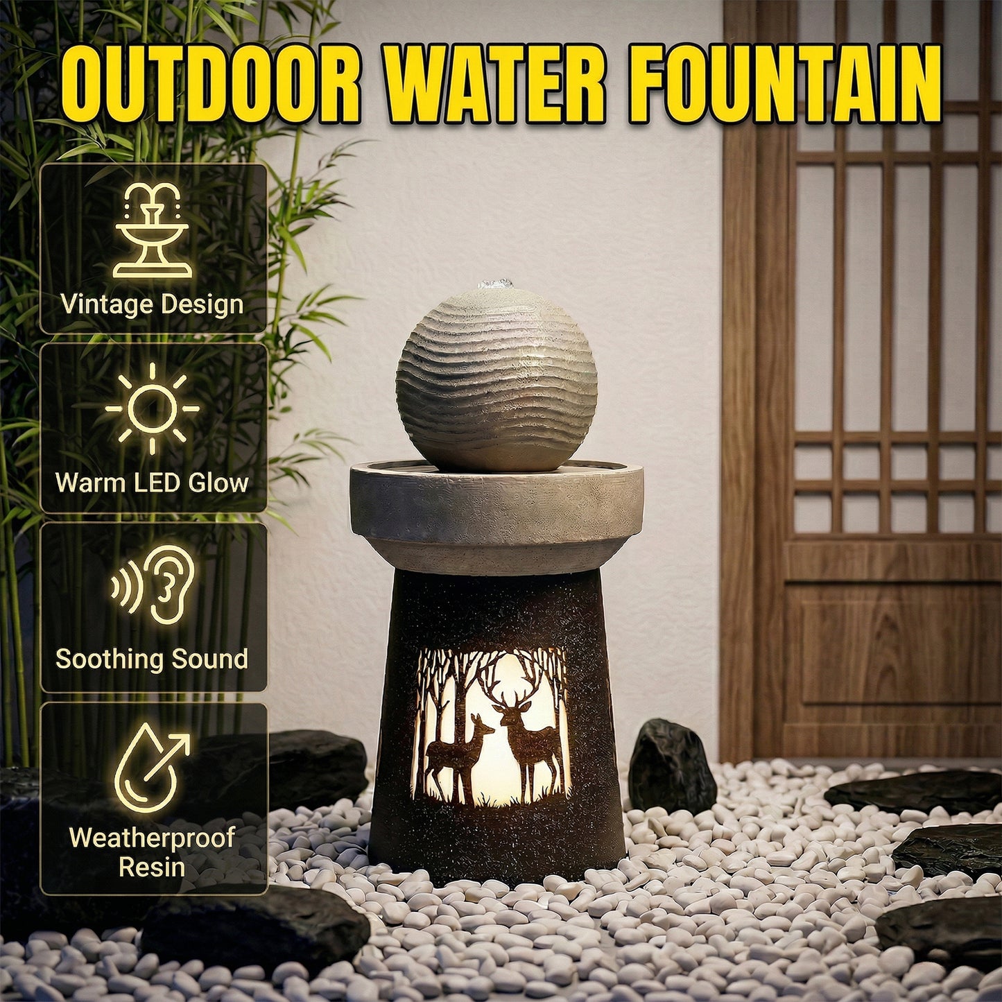 Outdoor Garden Lantern with Warm LED Light Deer Silhouette Decorative Landscape Light for Patio Yard Lawn