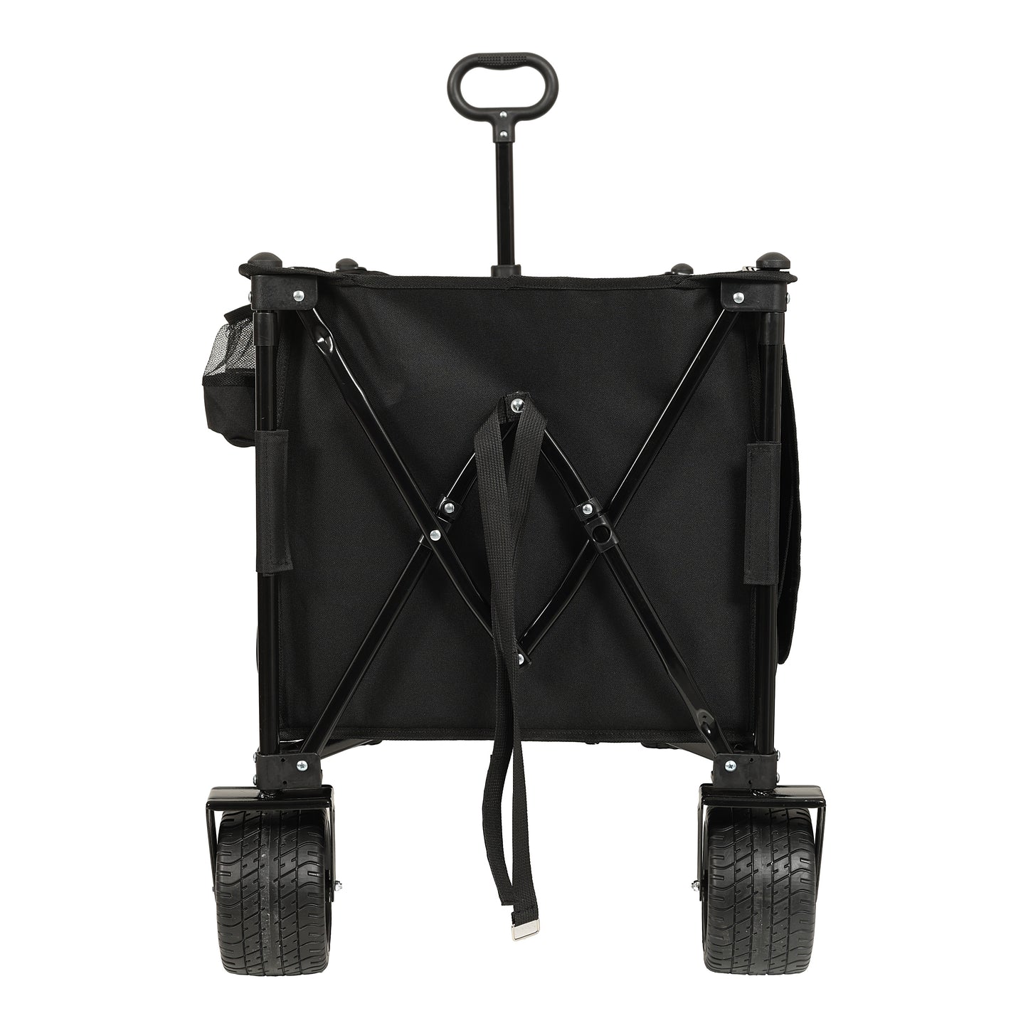 Collapsible Foldable Extended Wagon,480lbs Weight Capacity, Heavy Duty Folding Utility Garden Cart with Big All-Terrain Beach Wheels & Drink Holders,Side Pocket and Brakes, Black