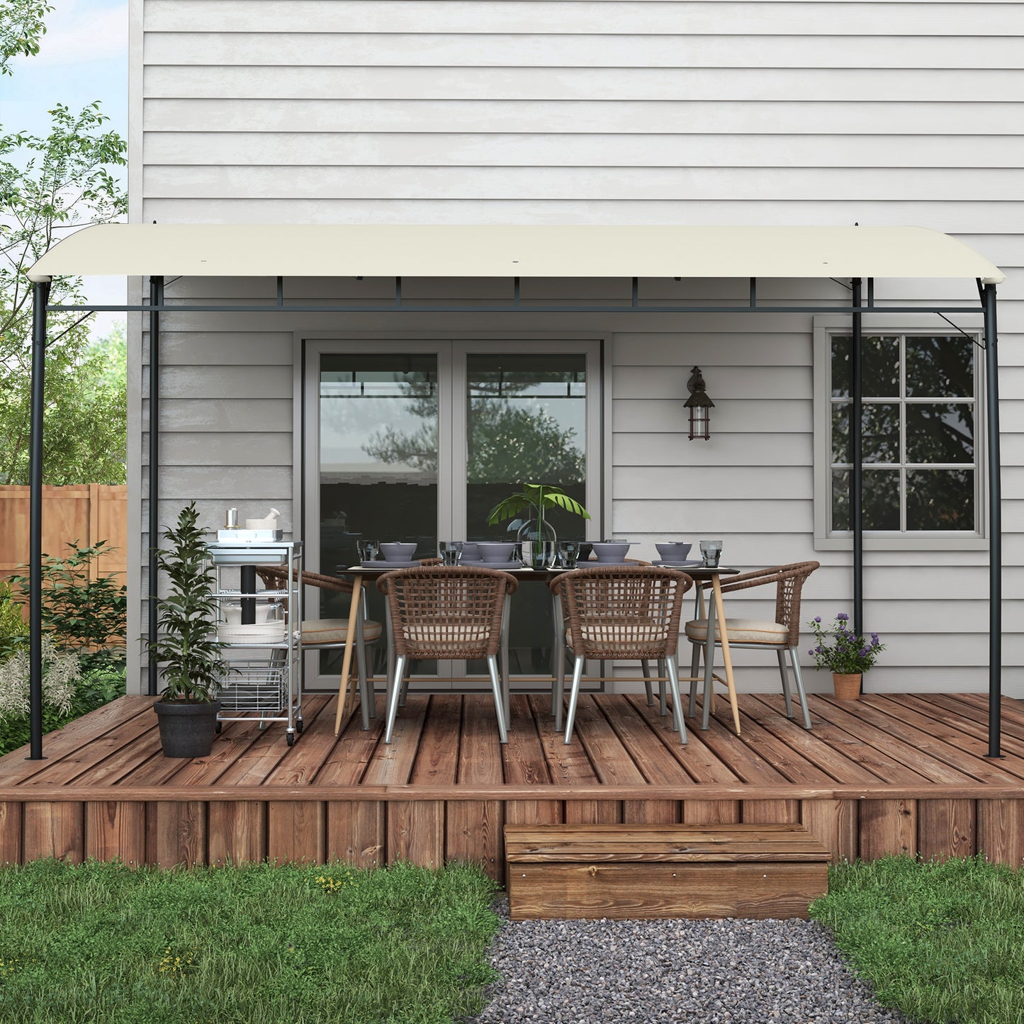 Outsunny 10' x 13' Outdoor Pergola Gazebo with UV-Resistant Canopy and Metal Frame, Sun Shade Shelter for Porch, Patio, Deck, Backyard, Cream