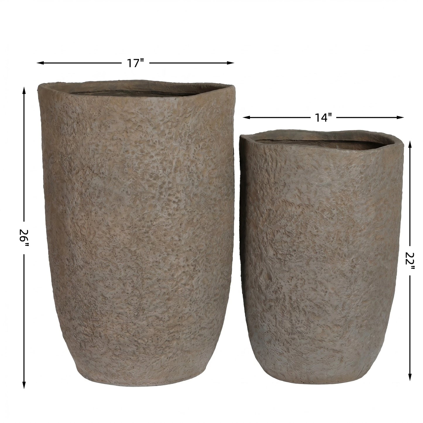 Round Concrete Planter Set of 2, Large Outdoor Indoor Handmade Rustic Decorative Planter Pots Containers with Drainage Holes for Home Garden Patio, 14" x 22" & 17" x 26" (Coffee)
