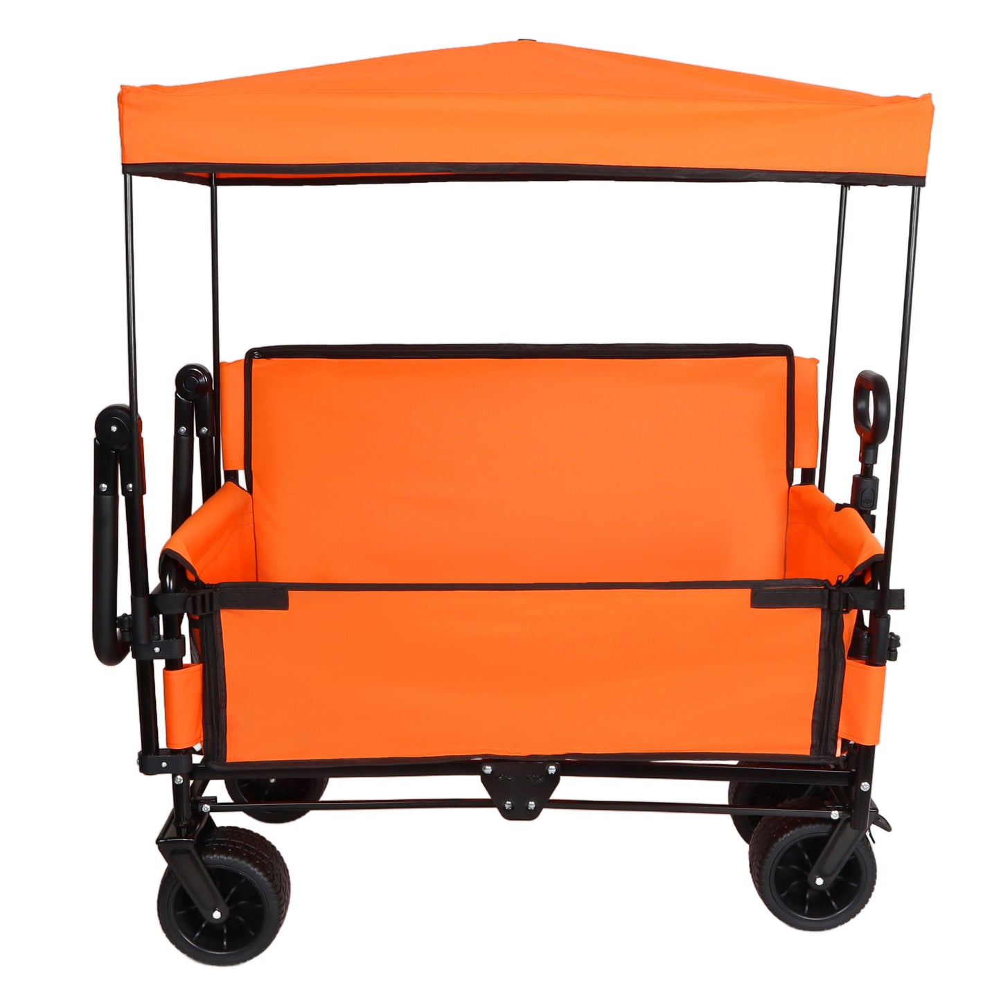 3-in-1 Folding Wagon Cart with Bench Seat & Canopy & Storage, 500lbs Heavy-Duty, 180L Capacity, All-Terrain Wagon for Camping, Beach, Sports, & Garden, Orange