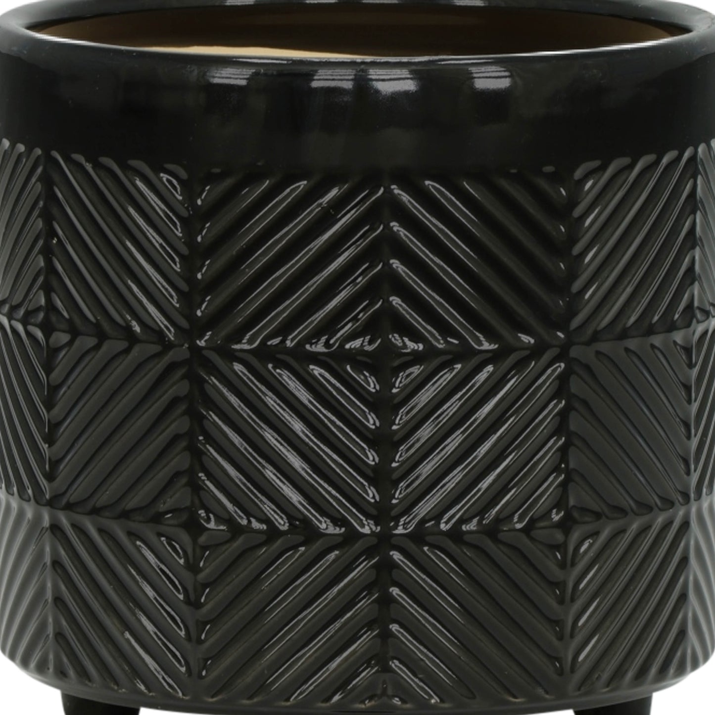 S/2 6/8" TEXTURED PLANTERS, SHINY BLACK