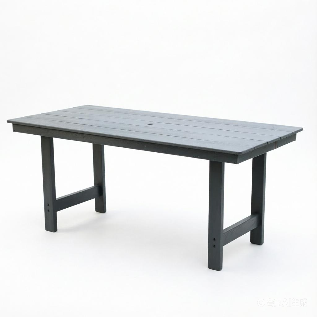 HDPE Patio Dining Family Table, coffee table, outdoor table for 4-6 People with Umbrella Hole for Backyard, Garden, Pool, Grey