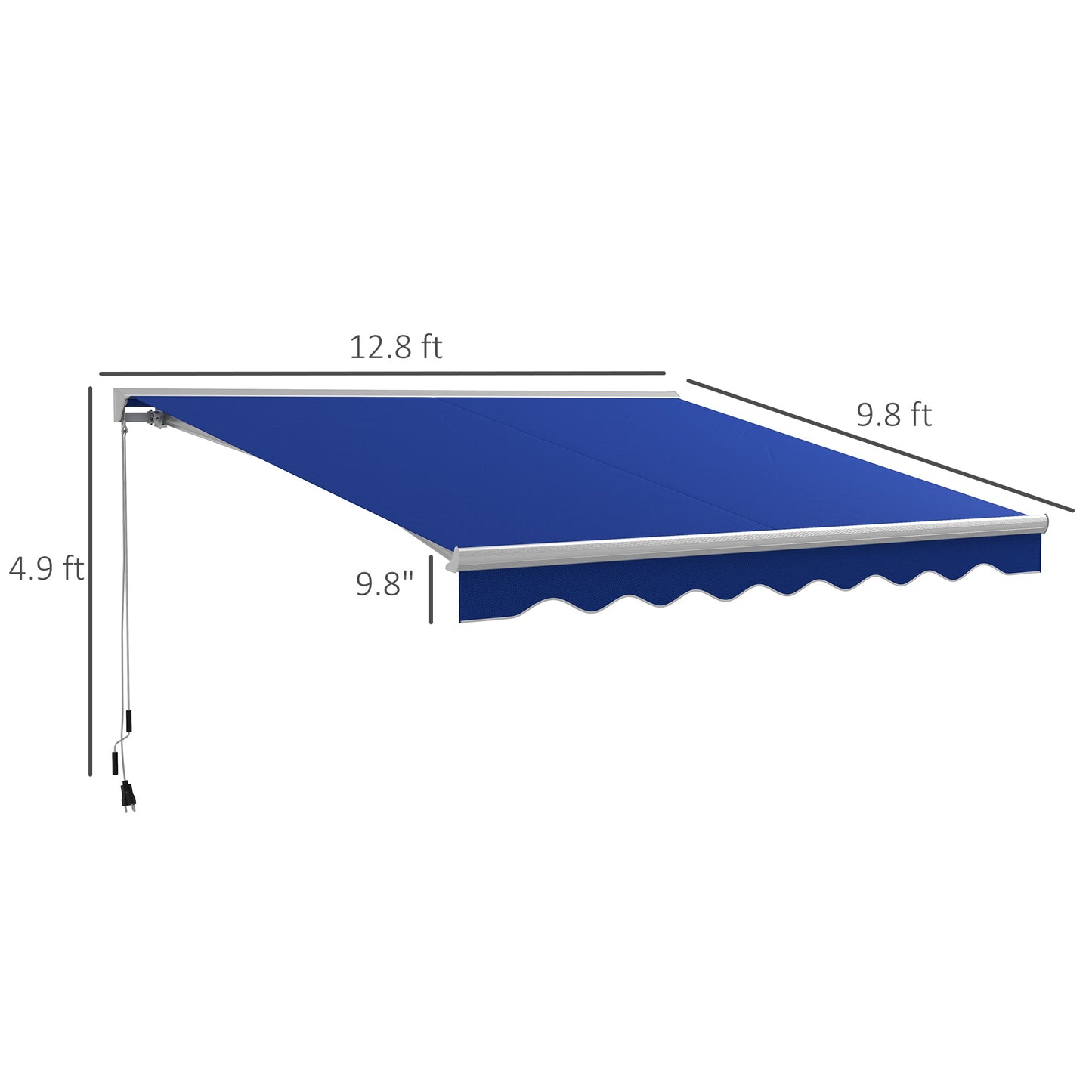 Outsunny 13' x 10' Electric Awning with LED Lights, Retractable Awning, UV40+ Sun Shade Shelter with Remote Controller and Crank Handle for Deck, Balcony, Yard, Blue