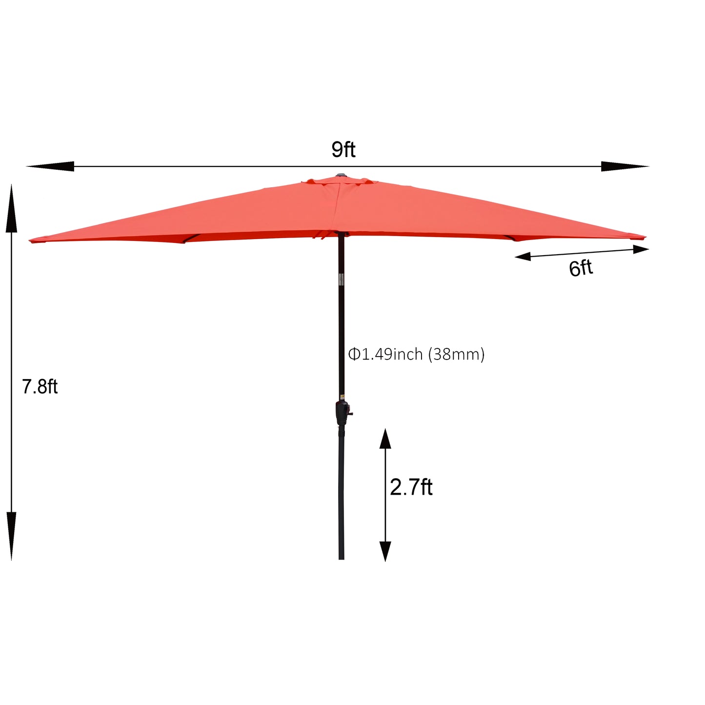 6 x 9ft Patio Umbrella Outdoor Waterproof Umbrella with Crank and Push Button Tilt without flap for Garden Backyard Pool Swimming Pool Market