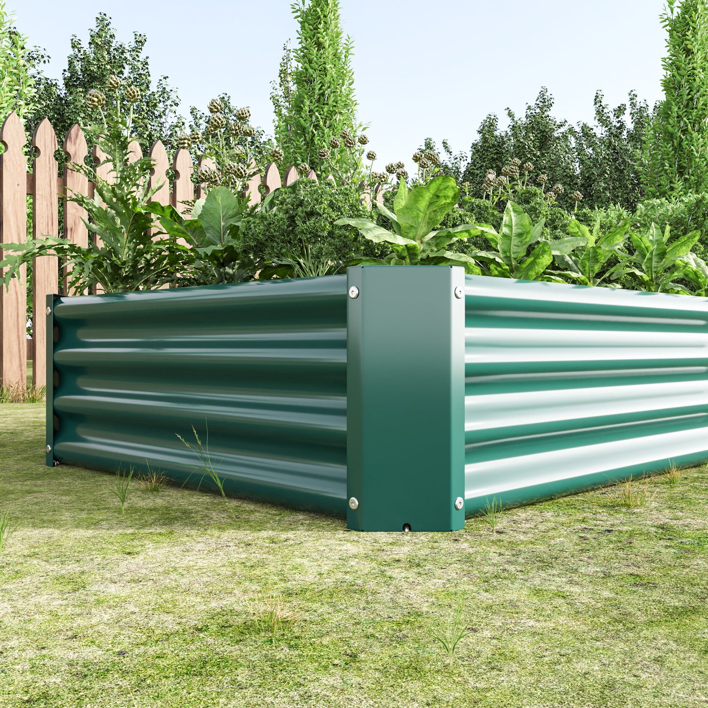 2PCS Green 6×3×1ft Metal Raised Rectangle Garden Planter Beds