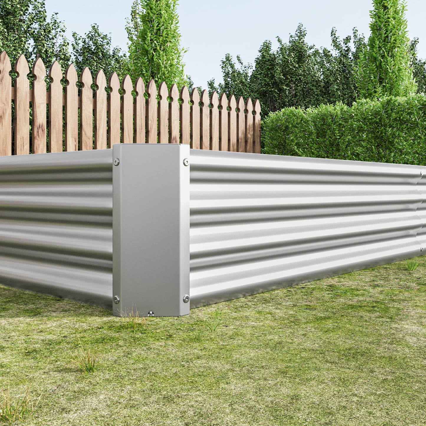 2PCS Silver 8×4×1ft Metal Raised Rectangle Garden Planter Beds