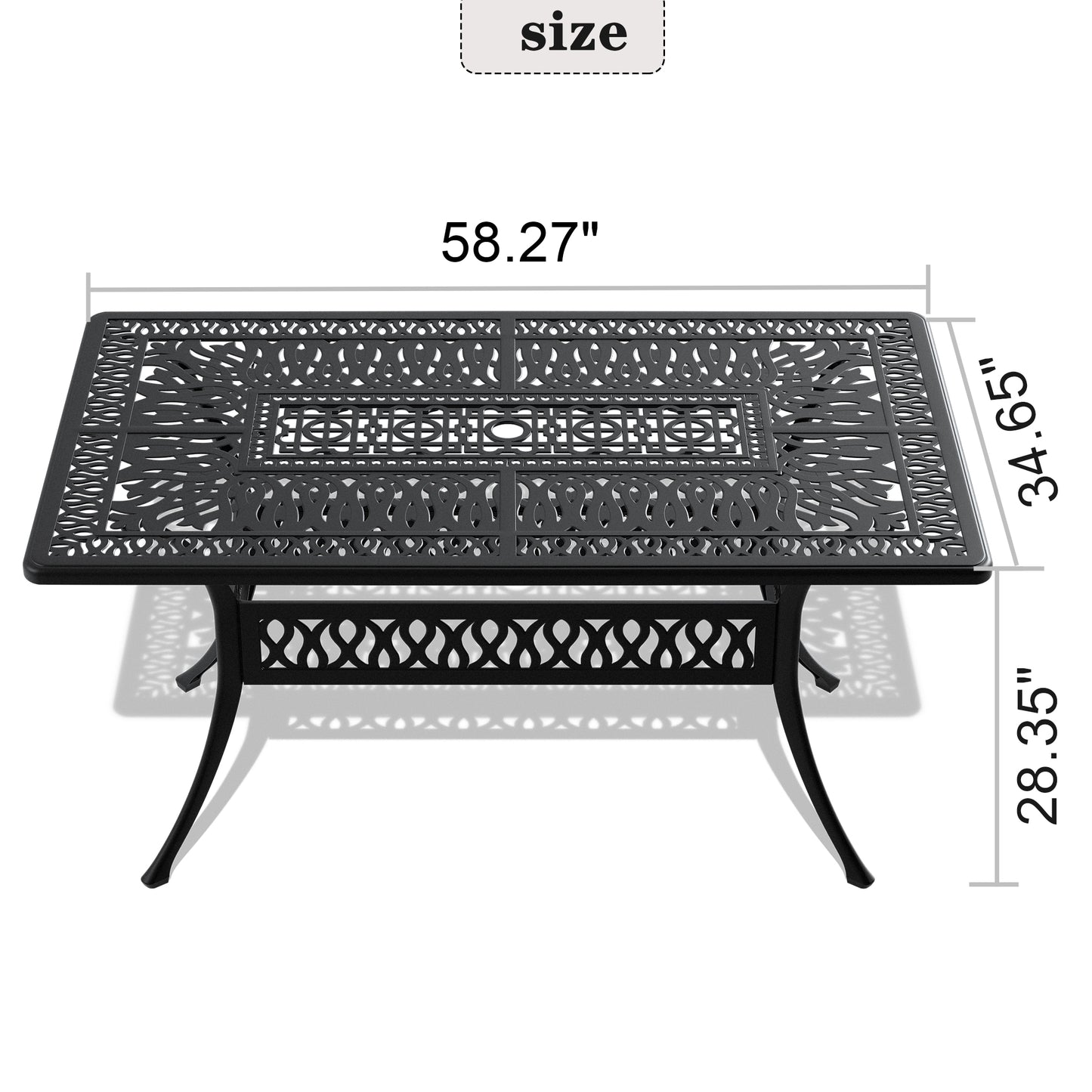 L58.27*W34.65-inch Cast Aluminum Patio Dining Table With Black Frame and Umbrella Hole (same sku: W171084481)