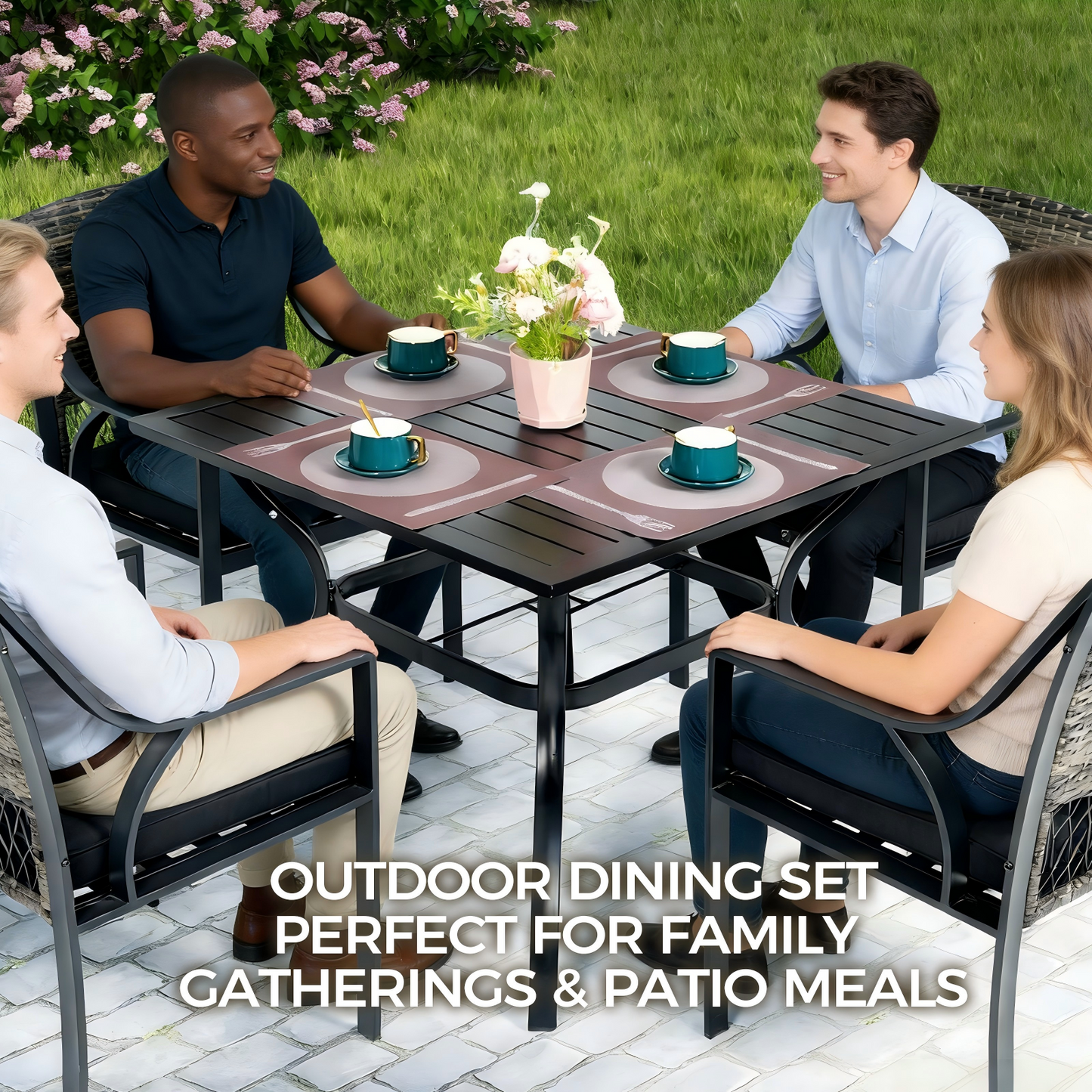 37" Square Metal Table with Umbrella Hole(Table only)
