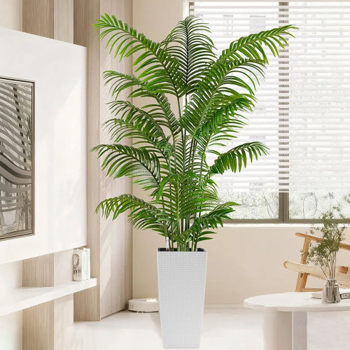 38 Qt. Large White Resin Indoor/Outdoor Planter, High Faux Rattan Design Flower Pot (11 in. W x 22.6 in. H) Pack of 2
