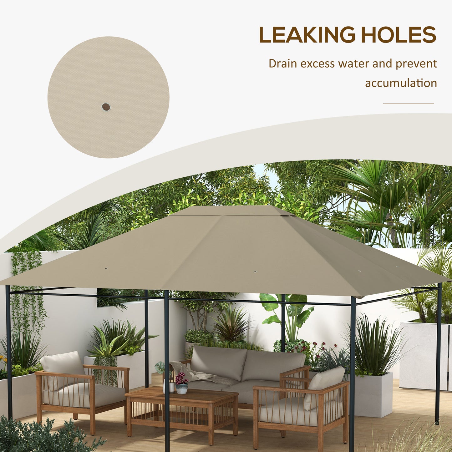 Outsunny 10' x 13' Gazebo Canopy Replacement, Outdoor Gazebo Cover Top Roof Replacement with Vents and Drain Holes, (TOP COVER ONLY), Khaki