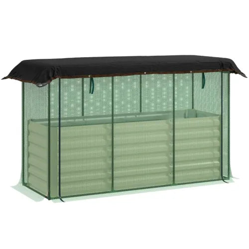 70.75 in. L x 23.5 in. W x 22.75 in. H Beige Steel Raised Garden Bed, Planter Box with Crop Cage