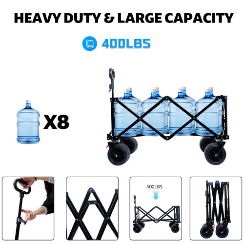 Foldable Wagon with Extended Tailgate, Extra Long Extender Wagon Cart,Beach Wagon Cart Heavy Duty 400LBS with Large All-Terrain Beach Wheels, Gray