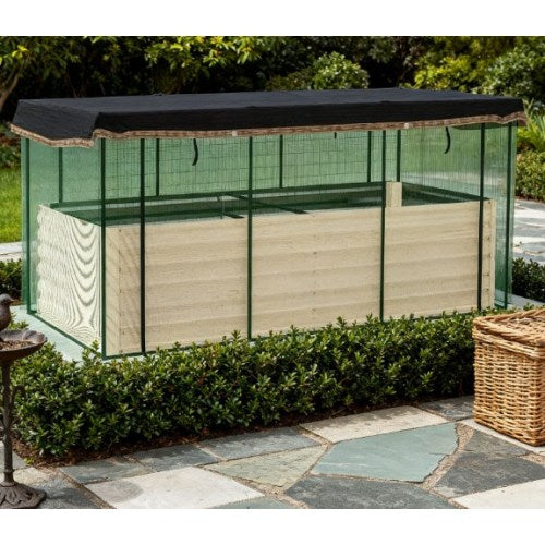 Beige Galvanized Steel Raised Garden Bed with Crop Cage Plant Protection Net and Shade Cloth, Planter Box with Cover