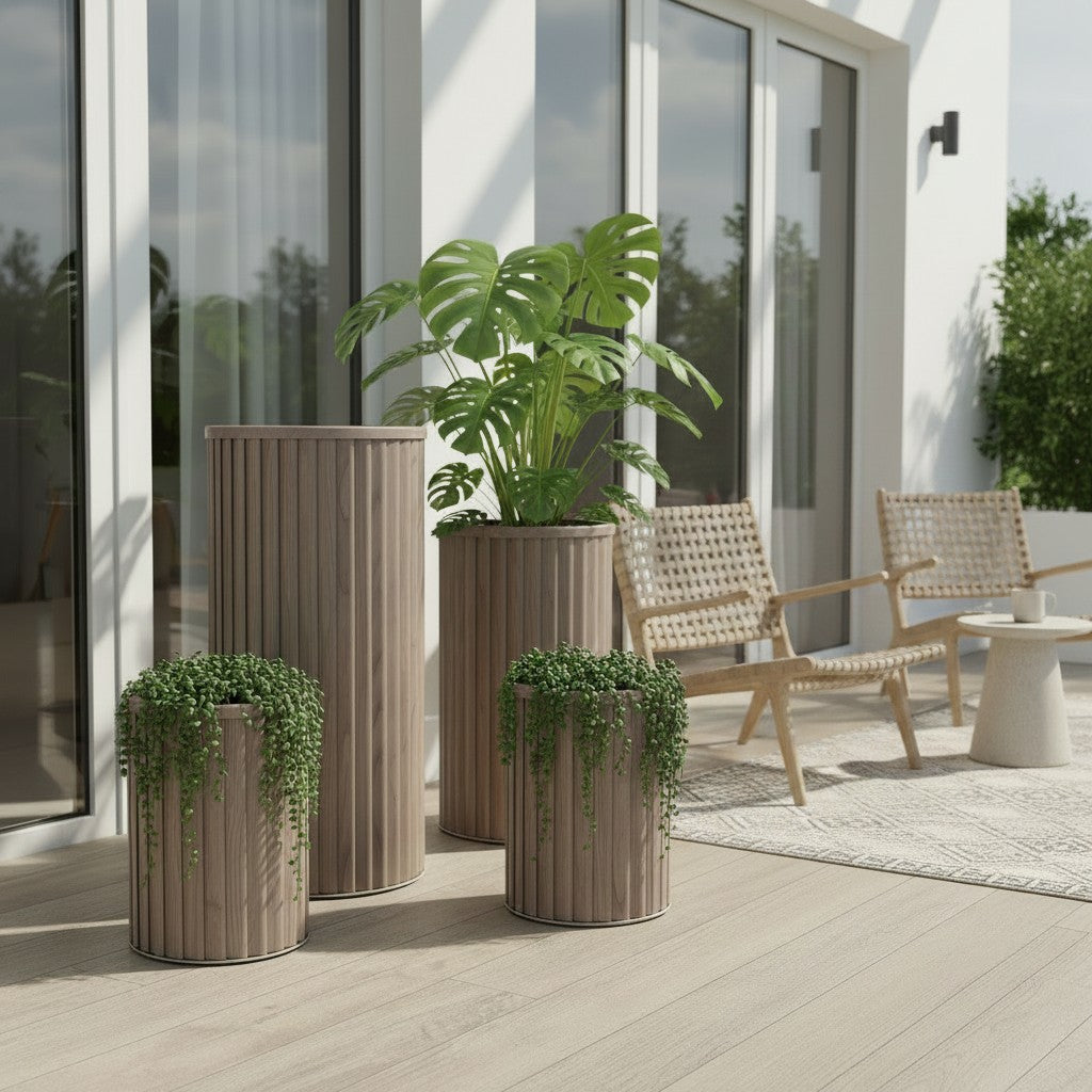 Round Strata Column Planter MD - Ash Brown