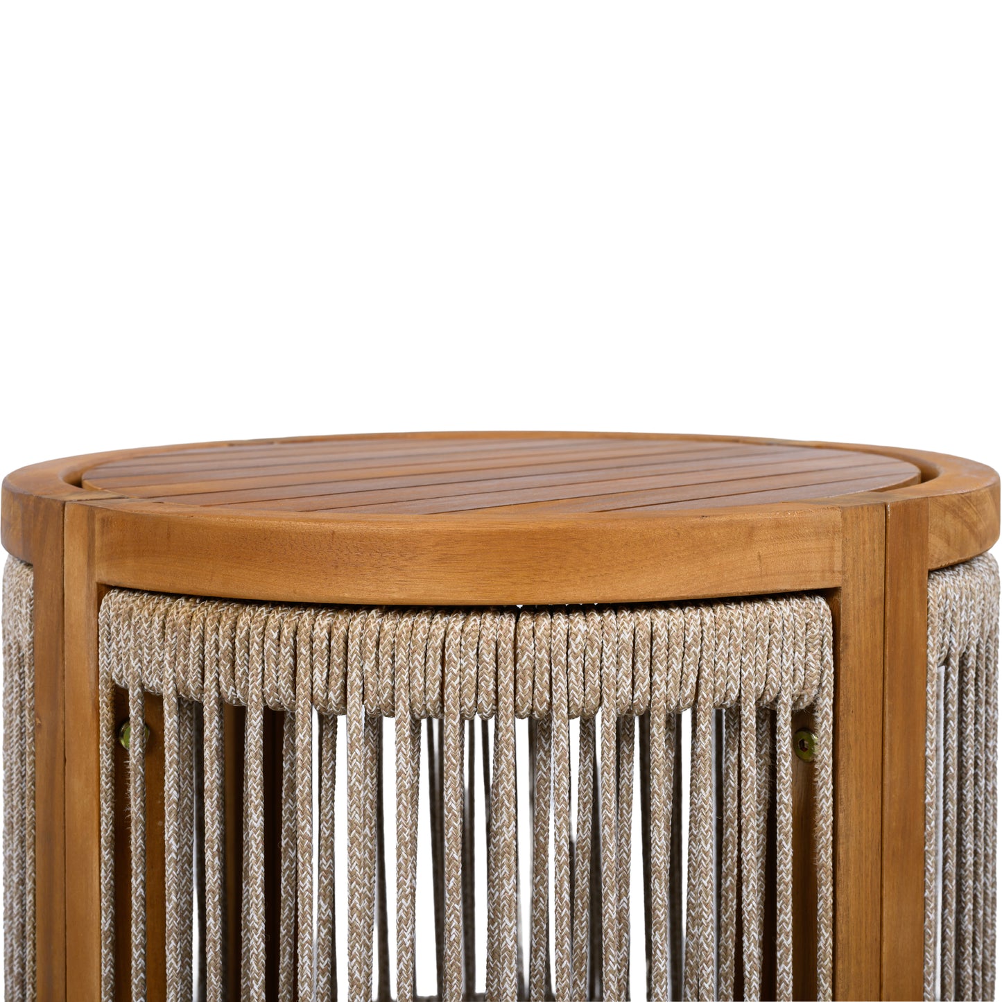 16.9" Acacia Wood Outdoor Side Table - Handwoven Rope Accent Boho Patio Table with All-Weather Durability