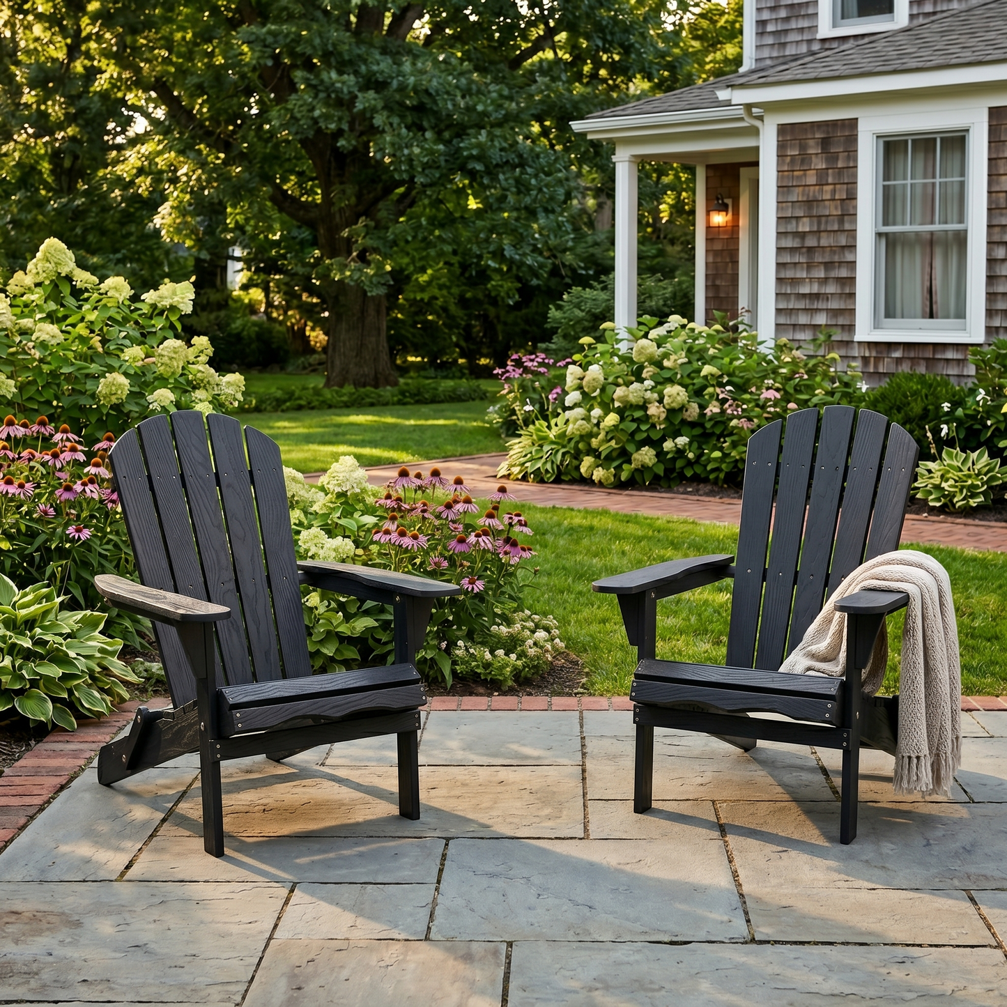 Wood Lounge Patio Chair for Garden Outdoor Wooden Folding Embossed Adirondack Chair Solid Wood Lounge Patio Chair with Wood Grain