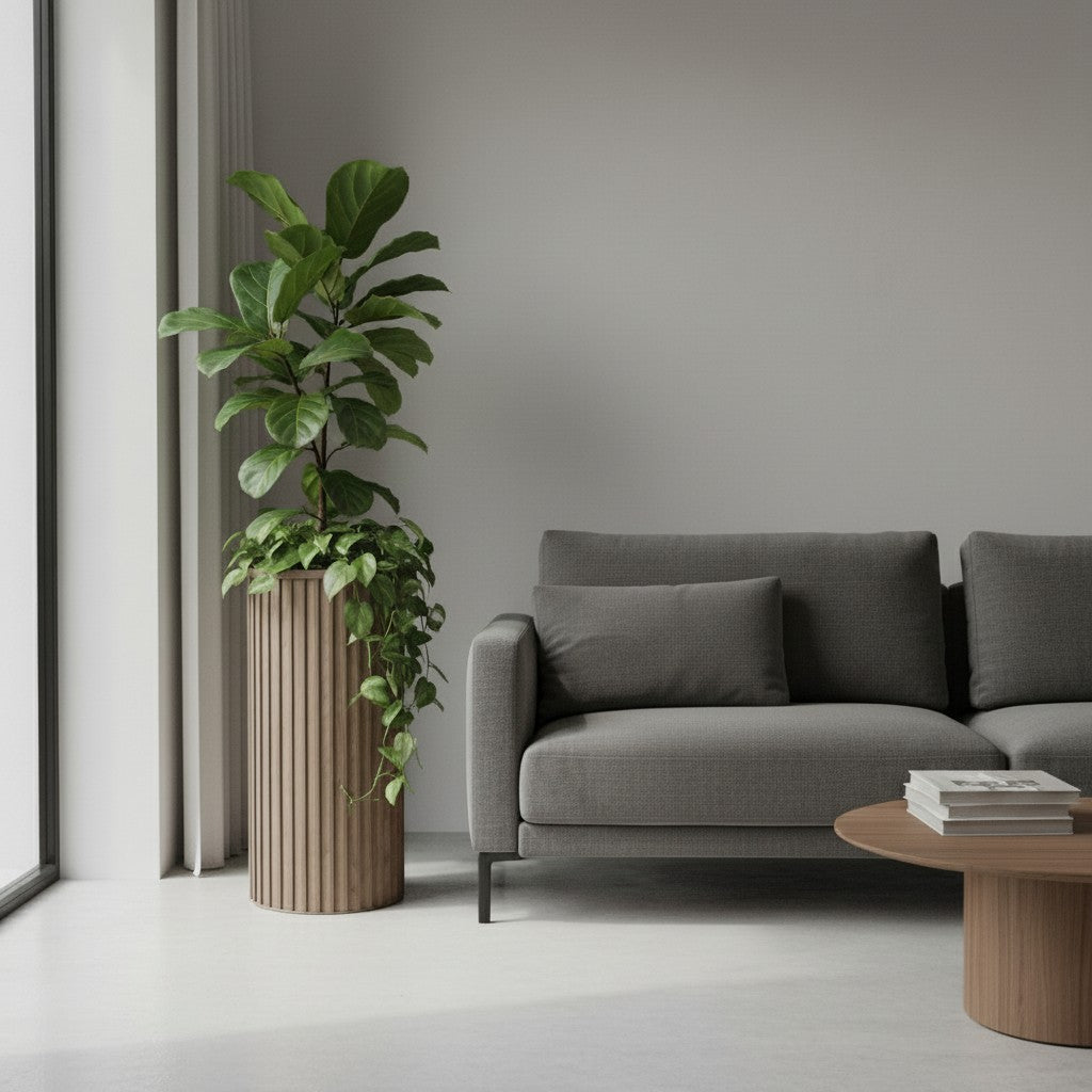 Round Strata Column Planter XL - Ash Brown