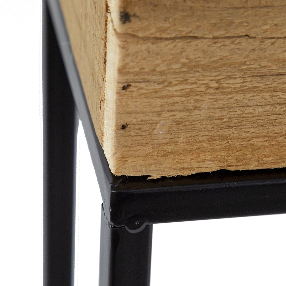 Set of 2 Reclaimed Wooden Box With Black Iron Stand, L:11x11x29.5" S:8.5x8.5x21.5"