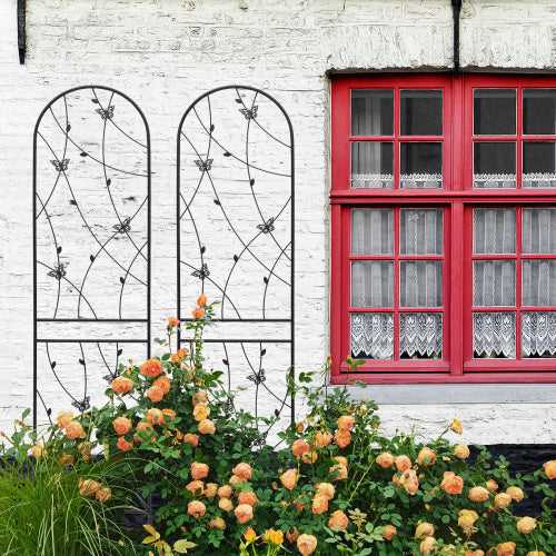2-Pack 86.7 in. x 19.7 in. Black Metal Garden Trellis, Rustproof Trellis for Climbing Plants Outdoor Flower Support