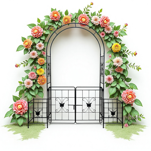 84.6 in. x 78.74 in. Metal Arch Garden Trellis for Wedding Ceremony Party Plant Climbing in Black