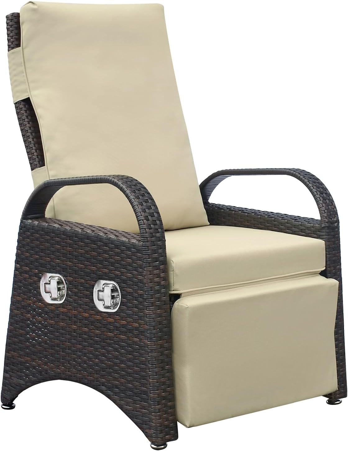 Outdoor Recliner Chair,PE Wicker Adjustable Reclining Lounge Chair and Removable Soft Cushion, with Modern Armchair and Ergonomic for Home, Sunbathing or Relaxation (Khaki)