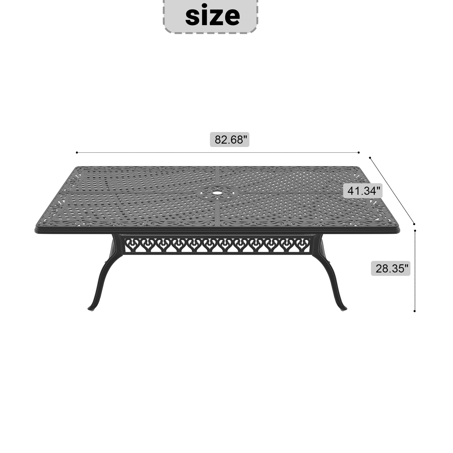 L82.68*W41.34-inch Cast Aluminum Patio Dining Table with Black Frame and Umbrella Hole (same sku: W1710P497718)