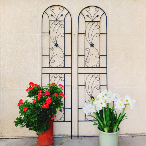 86.7 in. x 19.7 in. Metal Garden Trellis Rustproof Trellis Peacock Style for Climbing Plants in Black (2 Pack)