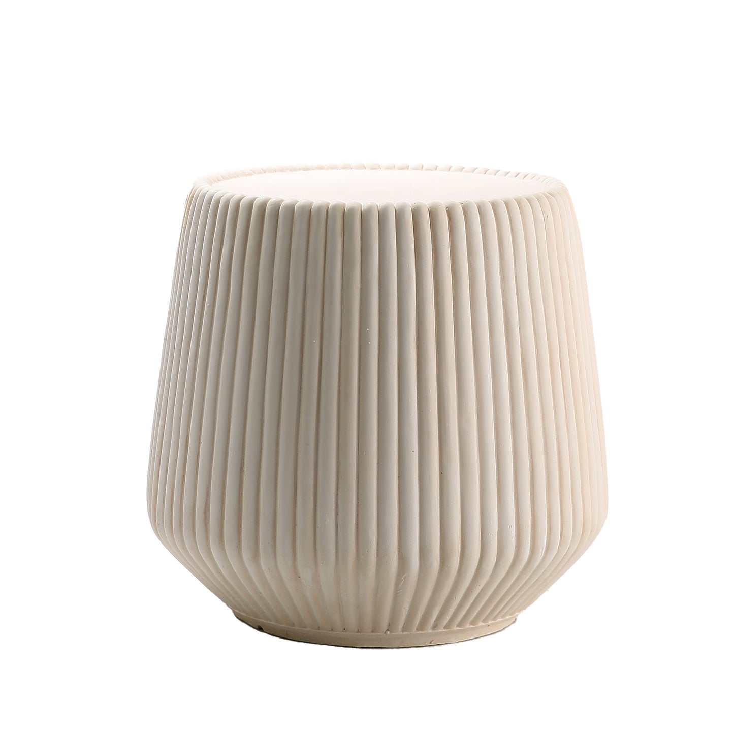 Off-White Magnesium Oxide Fluted Tapered Side Table 16.54" Top Diameter Round End Table