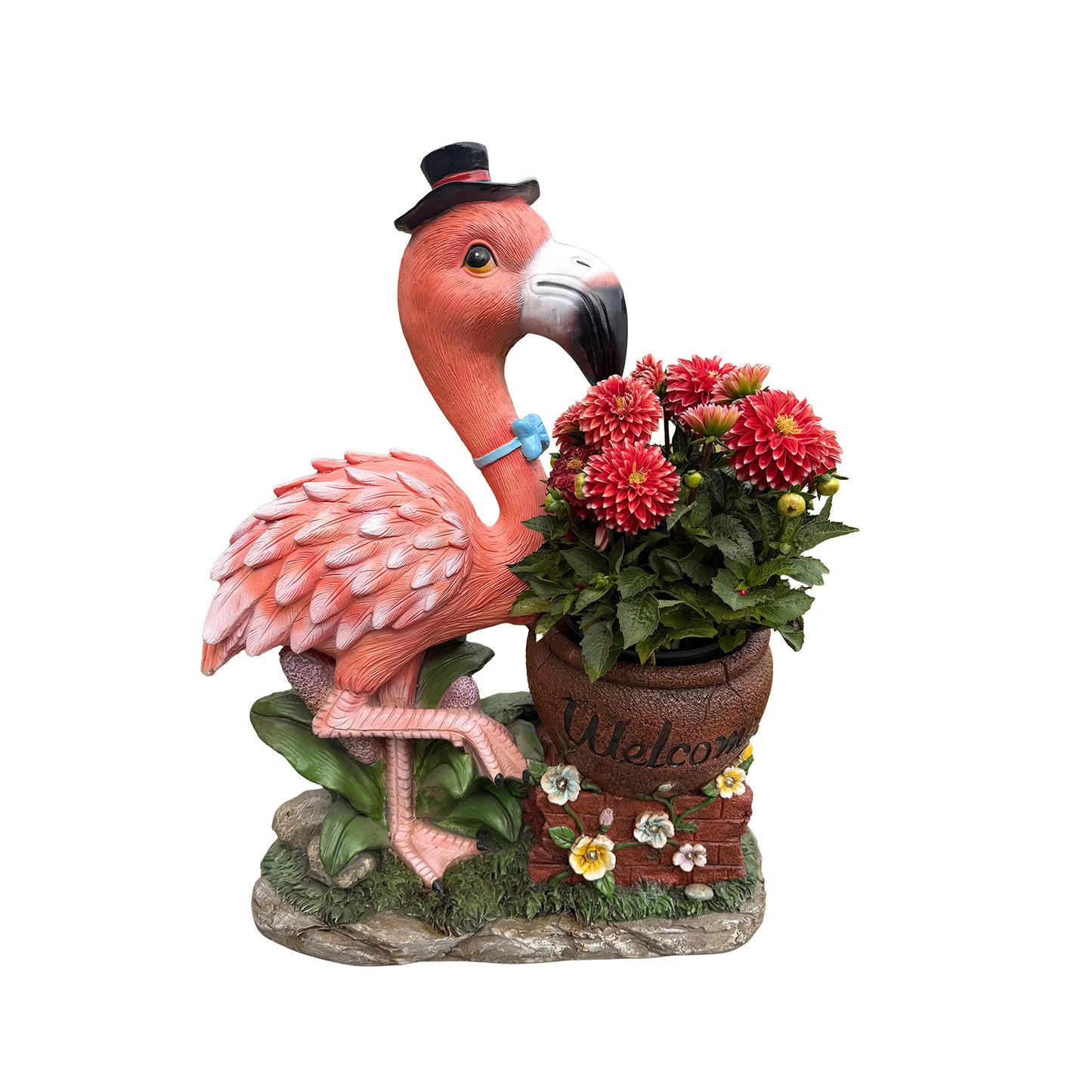 Outdoor Garden Sculpture Flamingo Flower Pot Planter - Unique Yard Statue Decoration, Interesting Law Outdoor Ornament