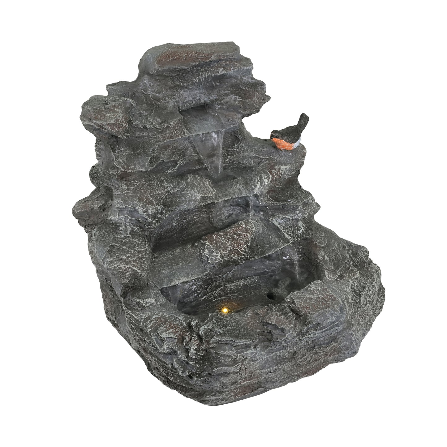 4-Tiered Concrete Rock Waterfall Fountain, 20.8"H – Outdoor Garden Decor with LED Lights, Weather-Resistant, Soothing Water Sound Ambiance