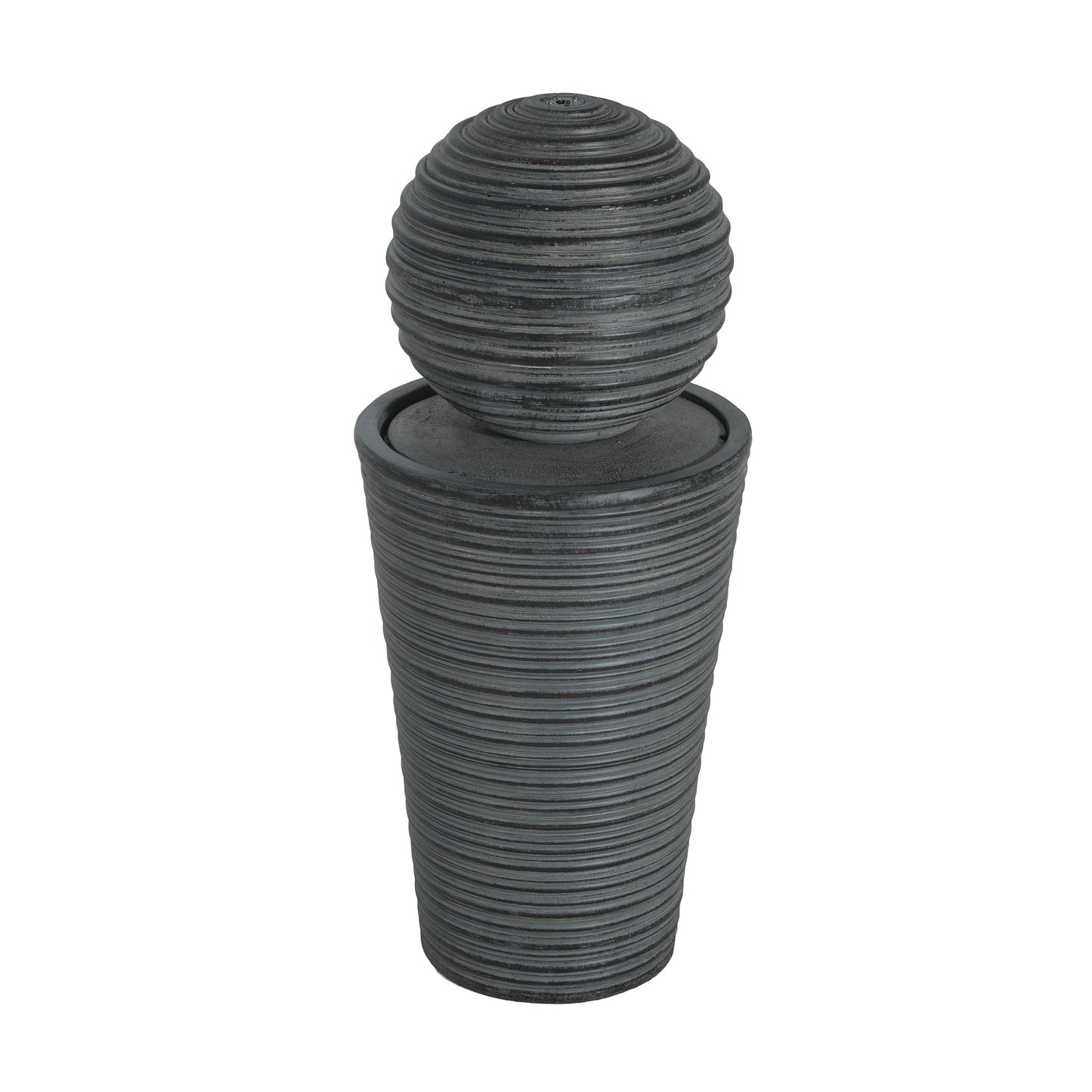 31.5"H Tall Striped Concrete Column Fountain-LED Light,Shadow Ambiance Maker for Modern Outdoor Spaces