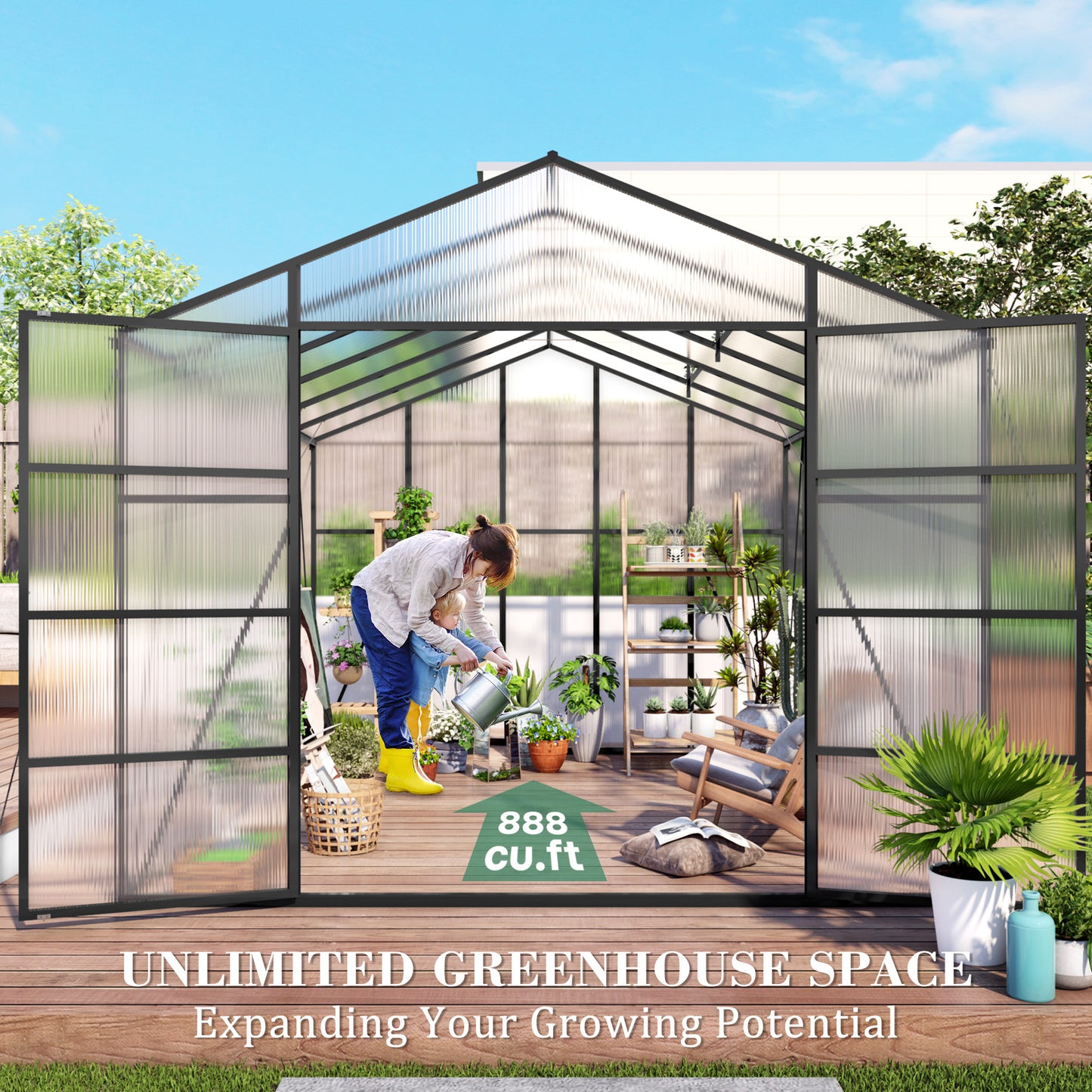 Newly marketed Gain height windproofaluminum greenhouse 10x12 FT Polycarbonate Greenhouse Raised Base and Anchor Aluminum Heavy Duty Walk-in Greenhouses for Outdoor Backyard in All Season