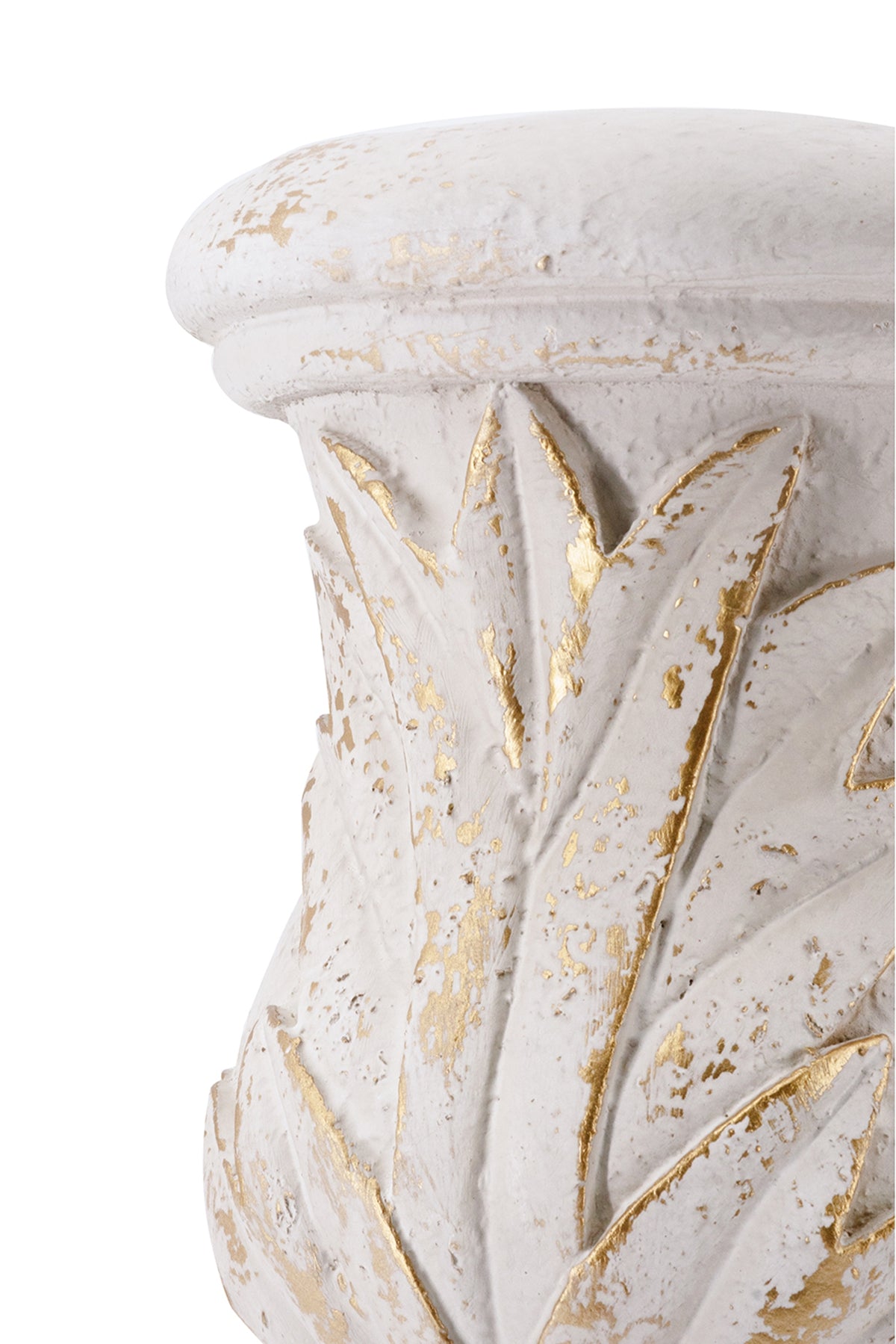 10.2x10.2x16.9" Ornate Magnesium Urn Planter with Antique White Finish and Carved Leaf Details