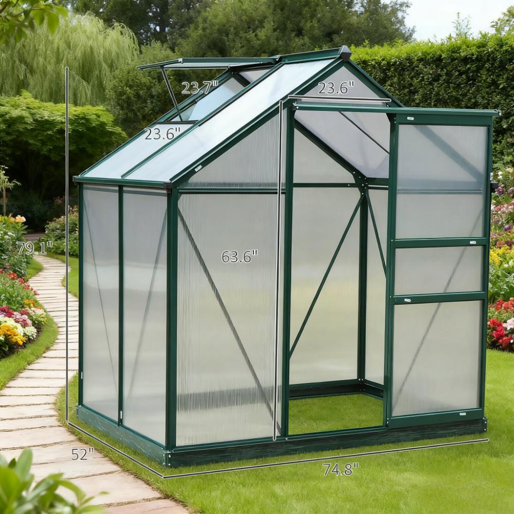 Greenhouse 6' x 4' for Outdoors, Polycarbonate Greenhouse with Rain Gutter and Roof Vent