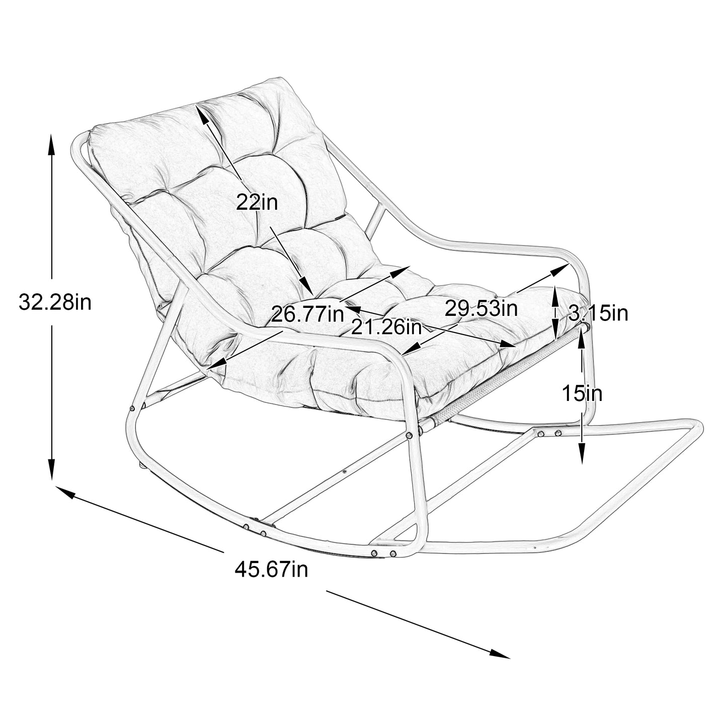 Outdoor Rocking Chair, Comfy Cushion, with Soft Thick Cushion,for Living Room, Bedroom, Reading Room, Black Frame with Pink Cushion