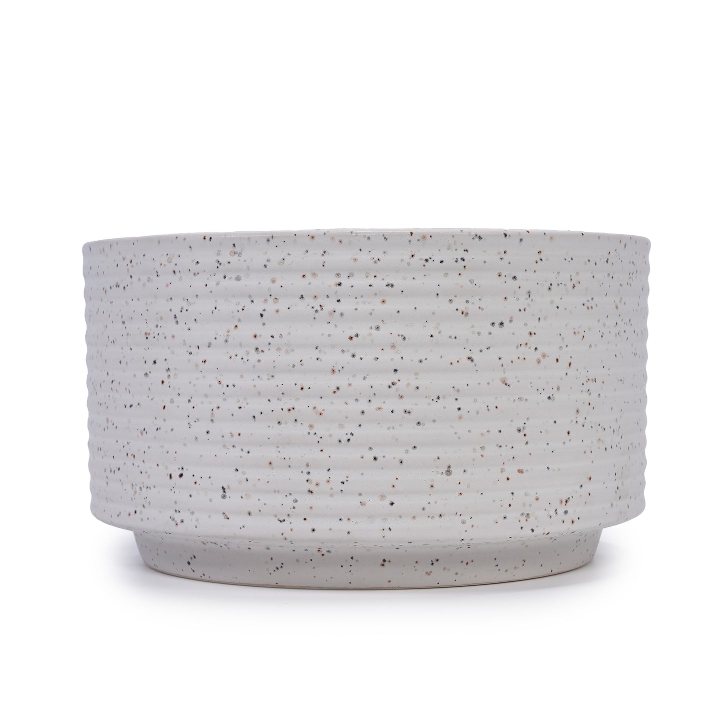 Handmade Ceramic Planter Set of 2, 11" & 8" Diameter, White with Vertical Ridges, for Aquatic Plants Indoor/Outdoor Shelf & Table Use, Breathable Non-Porous Clay