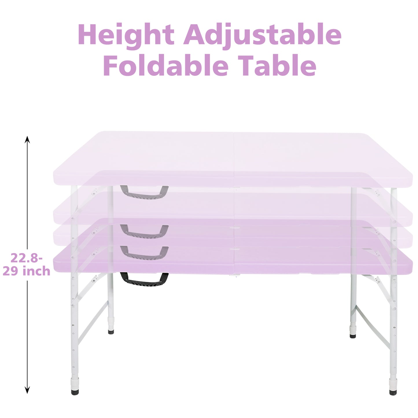 4ft Light Purple Portable Folding Table Indoor&Outdoor Maximum Weight 135KG Foldable Table for Camping