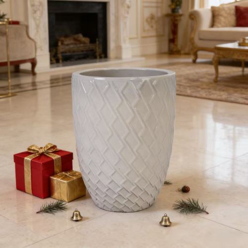 16.5 in. Dia x 21 in. H Milk White Ceramic Round Planter, for Patio, Garden, Windowsill-White