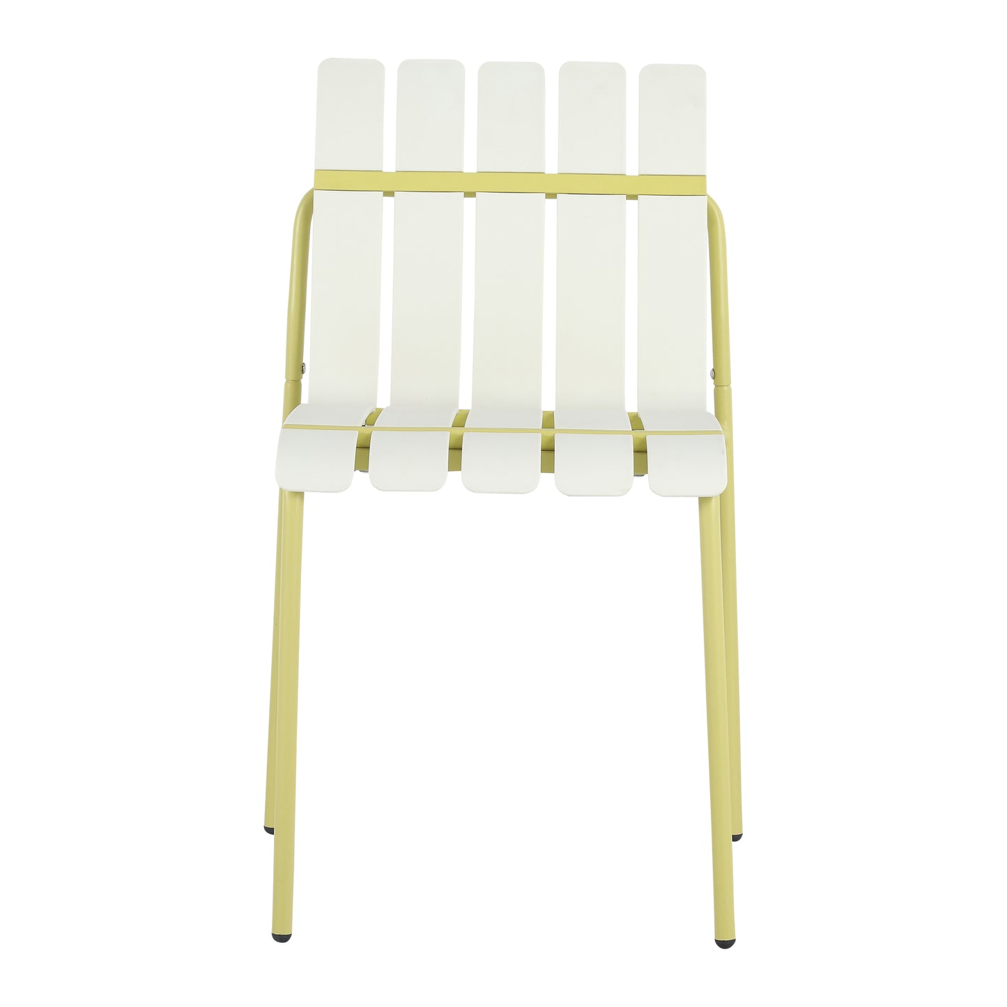 Summer - 4-Pack Modern Striped Color Block Chairs - Waterproof PP Seat & Sturdy Metal Legs, Indoor/Outdoor Dining Set for Patio, Balcony, Café (White & Yellow)