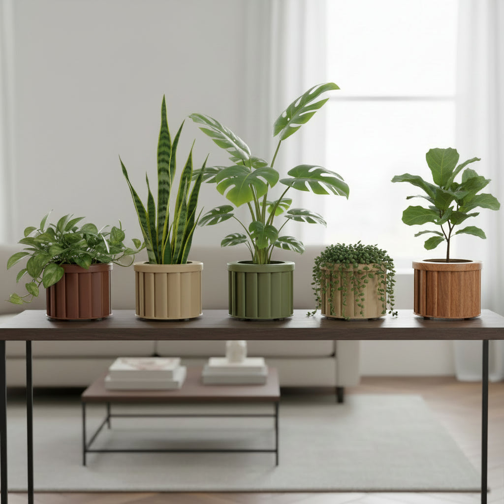 Round Strata Planter SM - Ash Brown