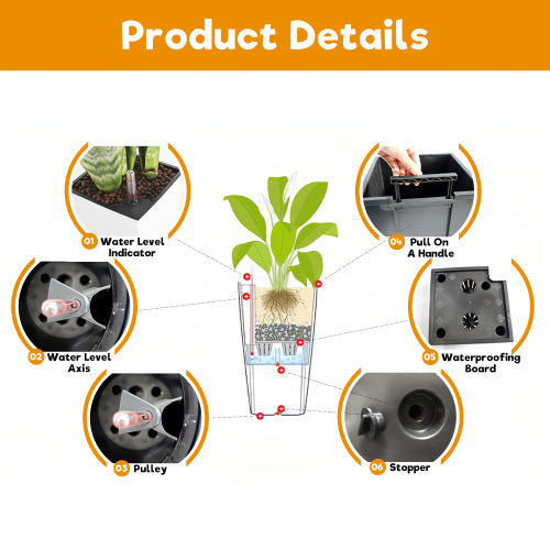 22 in. Brown Outdoor Plastic with Water Level Monitor Inner Bucket Automatic Watering Round Planter (2-Pack)