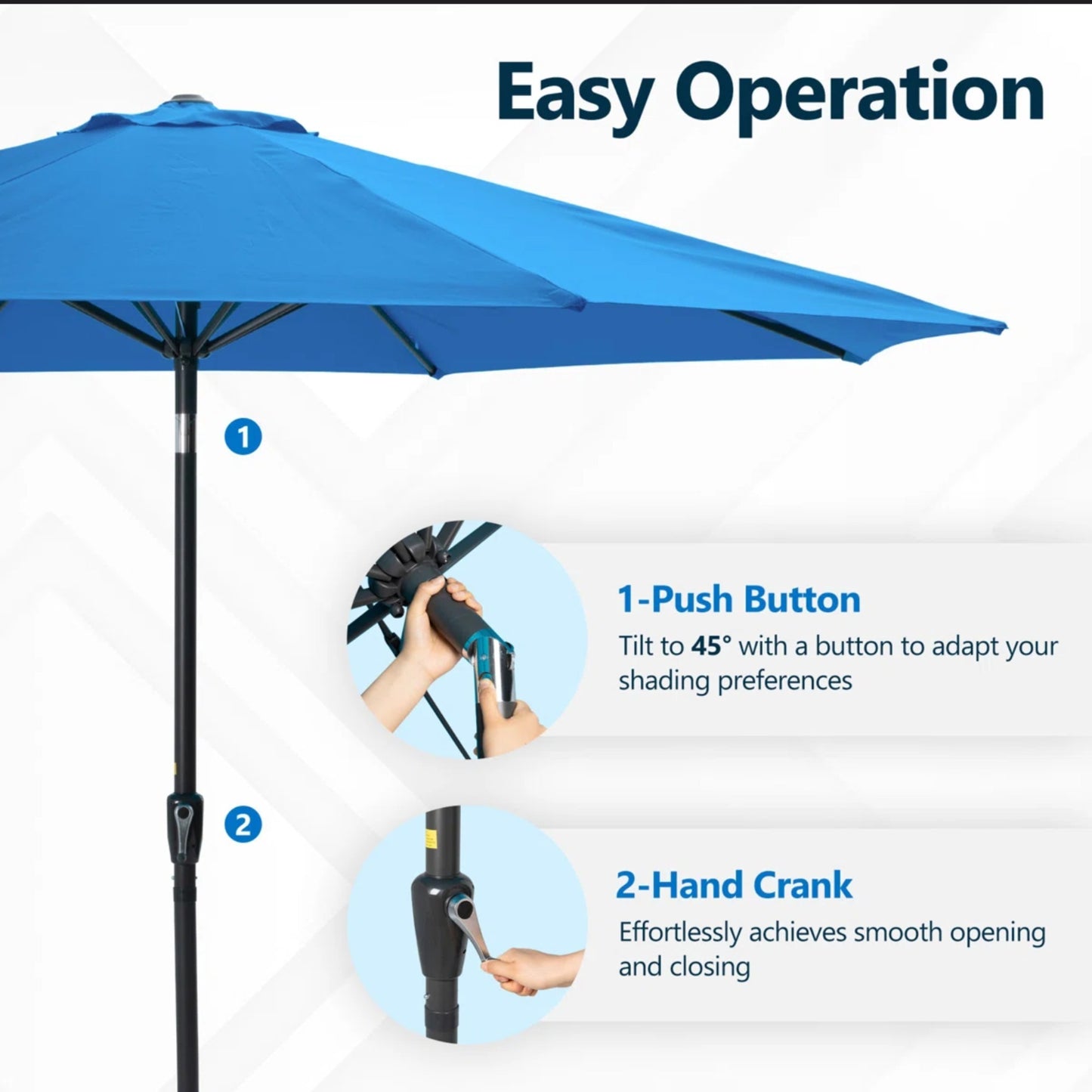 11 Feet Blue Solar LED Patio Umbrella with Crank Lift , Tilt * 8 Ribs, UV-Resistant Canopy for Pool, Backyard & Patio (Without base)